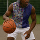 African Ndebele Art Patterns Sleeveless Hoodie Navy Blue Half Style