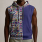 African Ndebele Art Patterns Sleeveless Hoodie Navy Blue Half Style