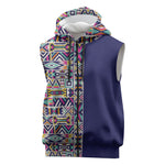 African Ndebele Art Patterns Sleeveless Zip Hoodie Navy Blue Half Style