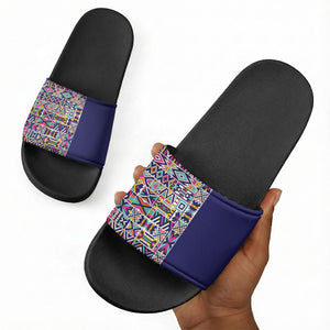 African Ndebele Art Patterns Slide Sandals Navy Blue Half Style