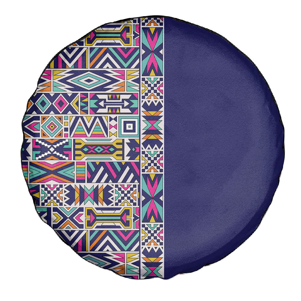 African Ndebele Art Patterns Spare Tire Cover Navy Blue Half Style