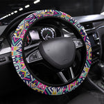 African Ndebele Art Patterns Steering Wheel Cover Navy Blue Half Style