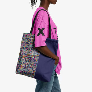 African Ndebele Art Patterns Tote Bag Navy Blue Half Style