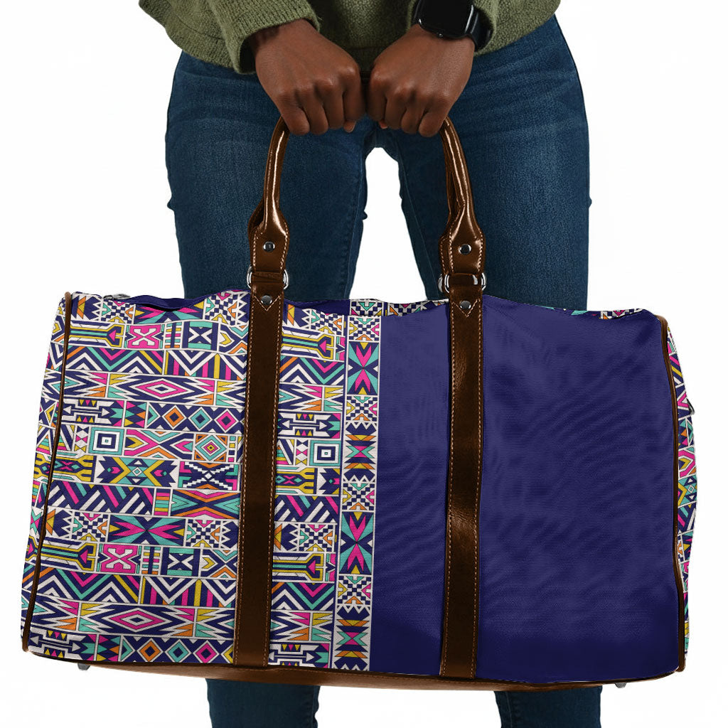 African Ndebele Art Patterns Travel Bag Navy Blue Half Style