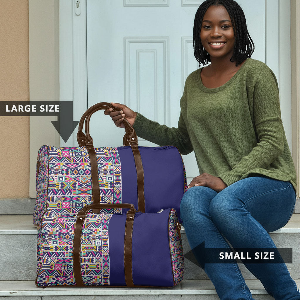 African Ndebele Art Patterns Travel Bag Navy Blue Half Style