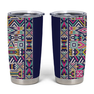 African Ndebele Art Patterns Tumbler Cup Navy Blue Half Style