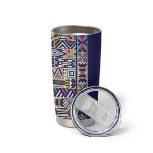 African Ndebele Art Patterns Tumbler Cup Navy Blue Half Style
