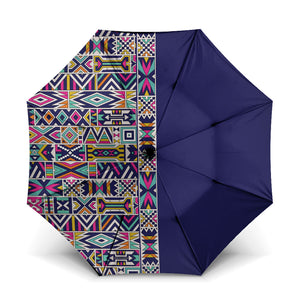 African Ndebele Art Patterns Umbrella Navy Blue Half Style