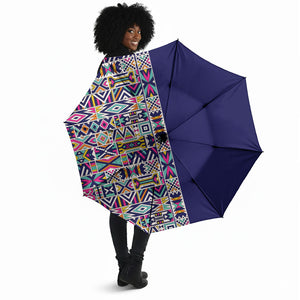 African Ndebele Art Patterns Umbrella Navy Blue Half Style