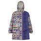 African Ndebele Art Patterns Wearable Blanket Hoodie Navy Blue Half Style