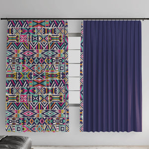 African Ndebele Art Patterns Window Curtain Navy Blue Half Style