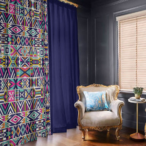 African Ndebele Art Patterns Window Curtain Navy Blue Half Style