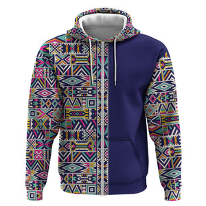 African Ndebele Art Patterns Zip Hoodie Navy Blue Half Style