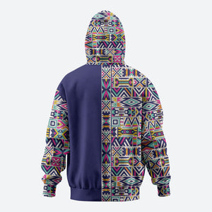 African Ndebele Art Patterns Zip Hoodie Navy Blue Half Style
