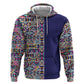 African Ndebele Art Patterns Zip Hoodie Navy Blue Half Style