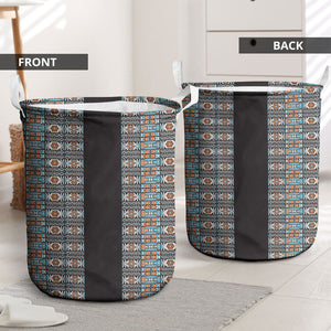 African Ndebele Traditional Attire Laundry Basket Black Ndebele Stripe