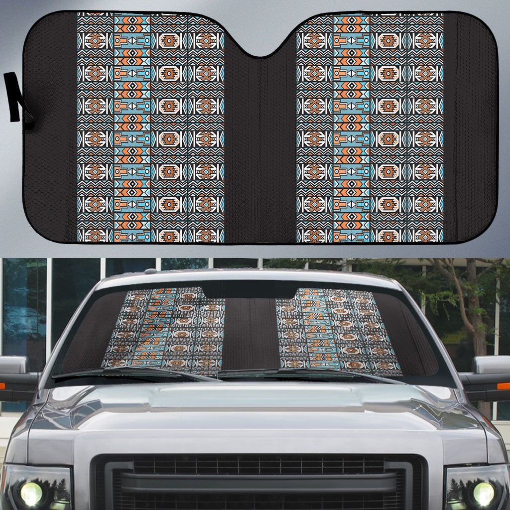 African Ndebele Traditional Attire Auto Sun Shade Black Ndebele Stripe
