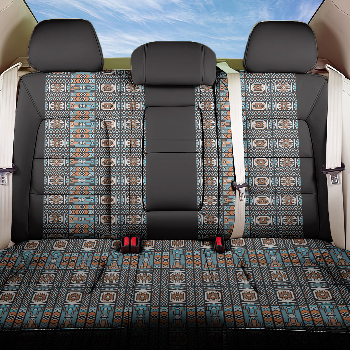 African Ndebele Traditional Attire Back Car Seat Cover Black Ndebele Stripe