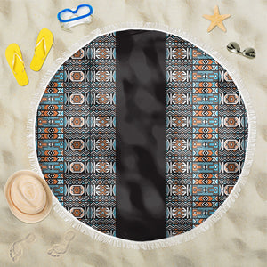 African Ndebele Traditional Attire Beach Blanket Black Ndebele Stripe
