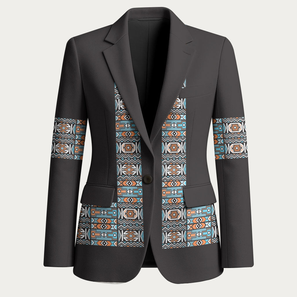 African Ndebele Traditional Attire Blazer Black Ndebele Stripe