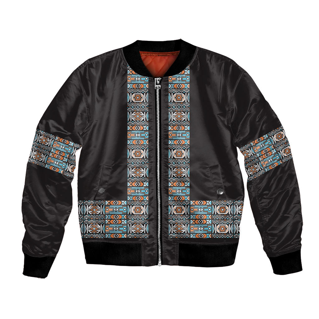 African Ndebele Traditional Attire Bomber Jacket Black Ndebele Stripe