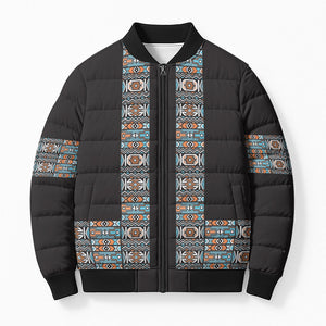 African Ndebele Traditional Attire Bomber Puffer Jacket Black Ndebele Stripe