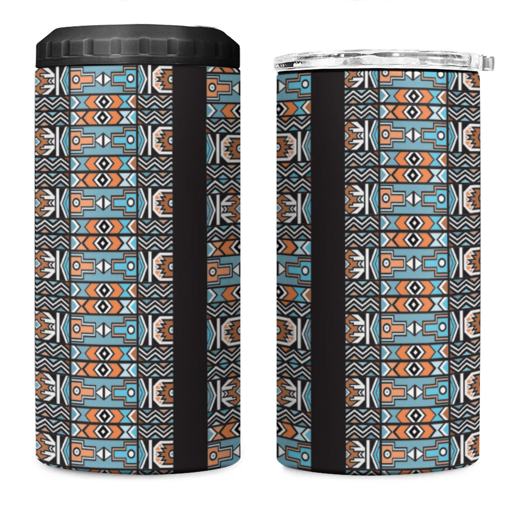 African Ndebele Traditional Attire 4 in 1 Can Cooler Tumbler Black Ndebele Stripe