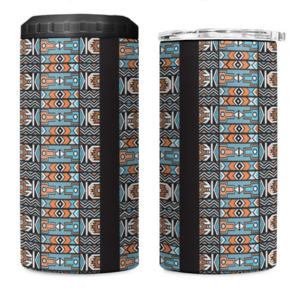 African Ndebele Traditional Attire 4 in 1 Can Cooler Tumbler Black Ndebele Stripe