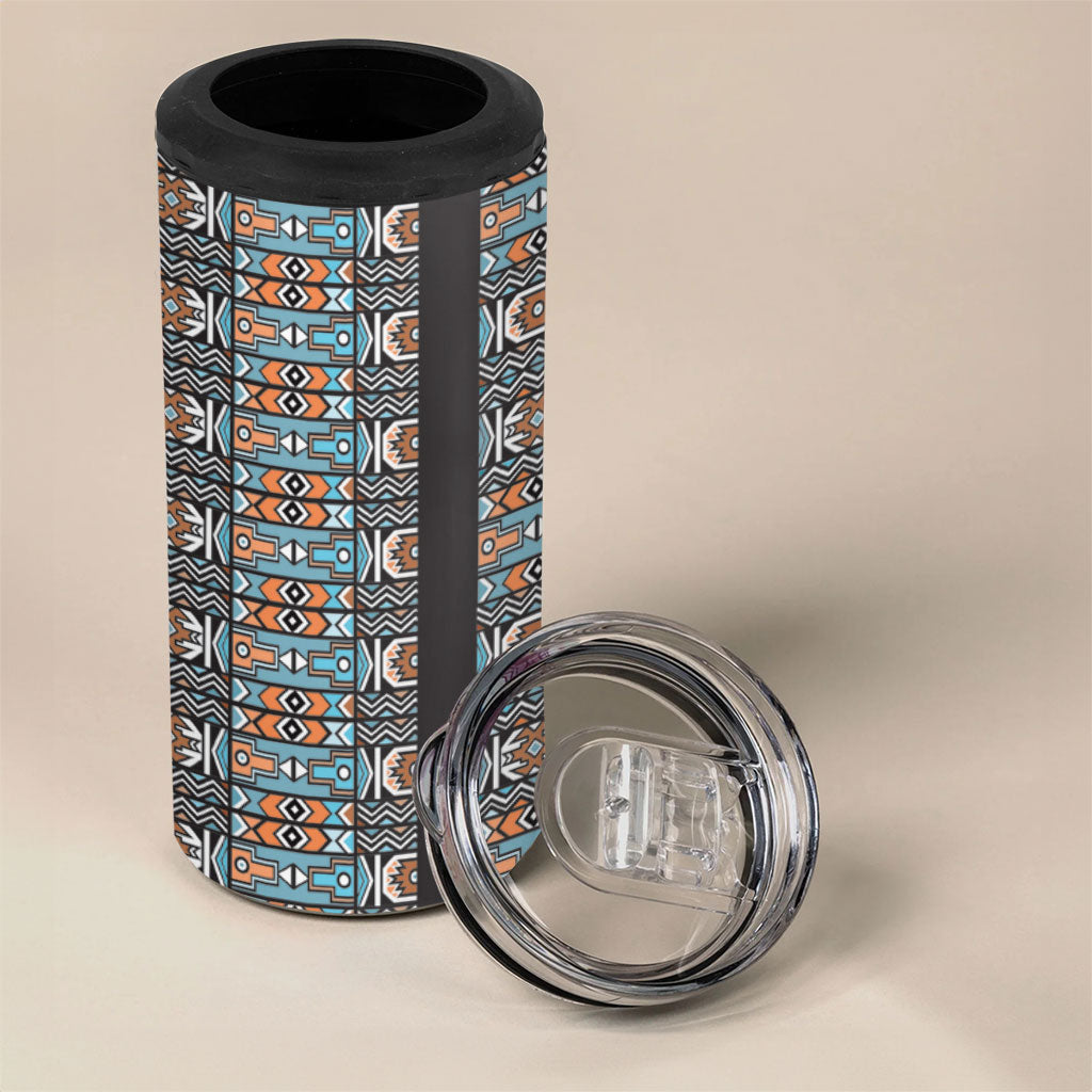 African Ndebele Traditional Attire 4 in 1 Can Cooler Tumbler Black Ndebele Stripe