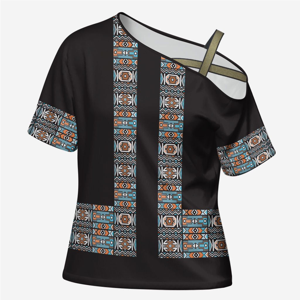 African Ndebele Traditional Attire Cross Shoulder Shirt Black Ndebele Stripe