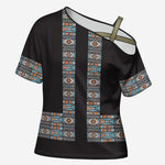 African Ndebele Traditional Attire Cross Shoulder Shirt Black Ndebele Stripe