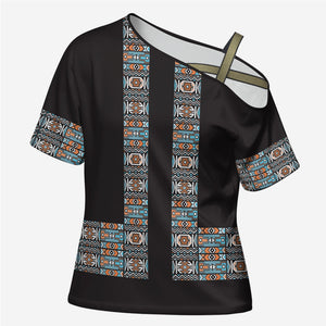 African Ndebele Traditional Attire Cross Shoulder Shirt Black Ndebele Stripe