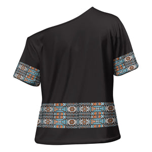 African Ndebele Traditional Attire Cross Shoulder Shirt Black Ndebele Stripe