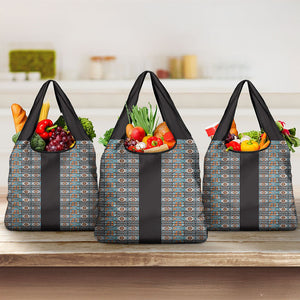 African Ndebele Traditional Attire Grocery Bag Black Ndebele Stripe