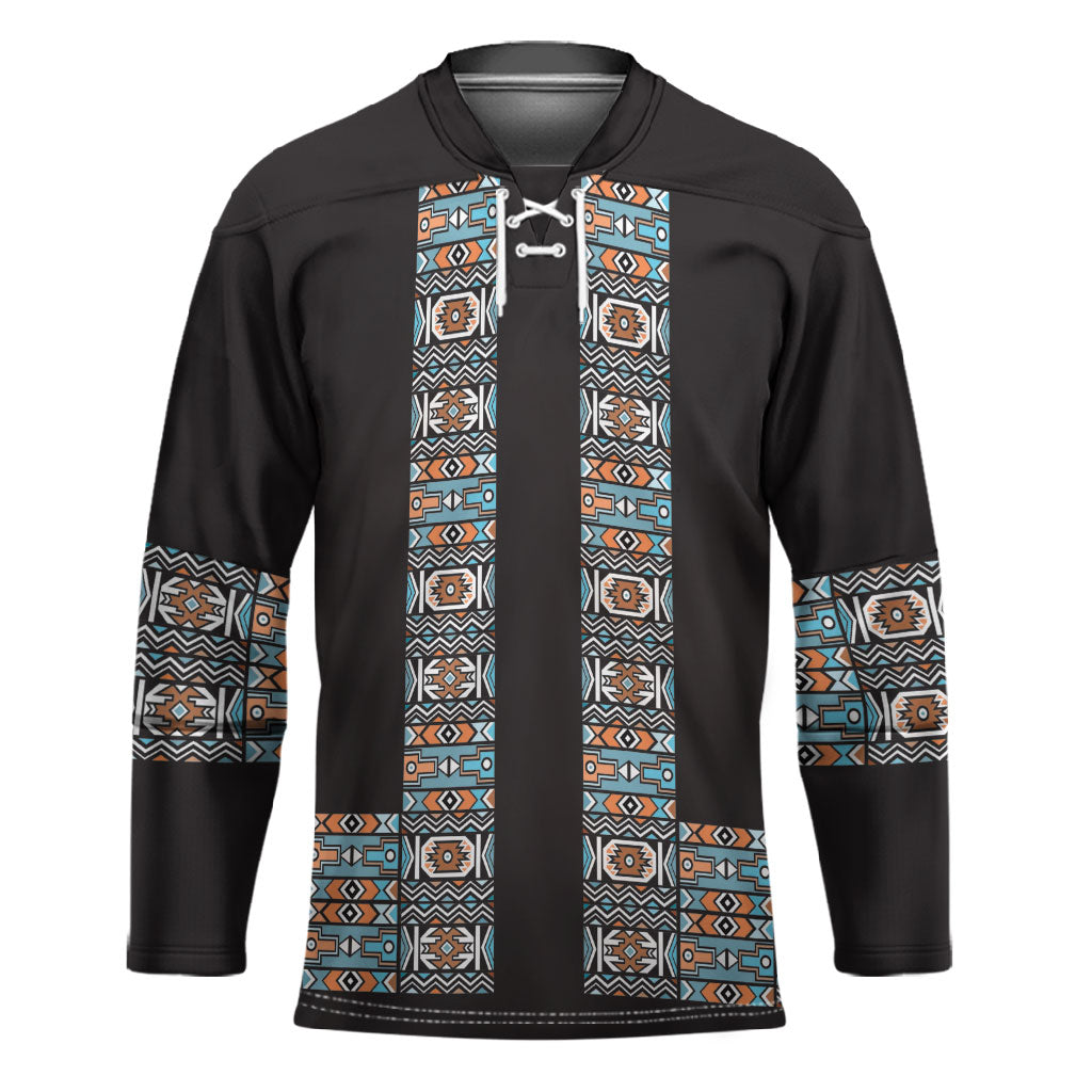 African Ndebele Traditional Attire Hockey Jersey Black Ndebele Stripe