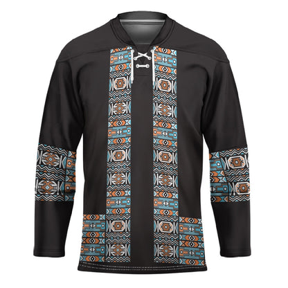 African Ndebele Traditional Attire Hockey Jersey Black Ndebele Stripe
