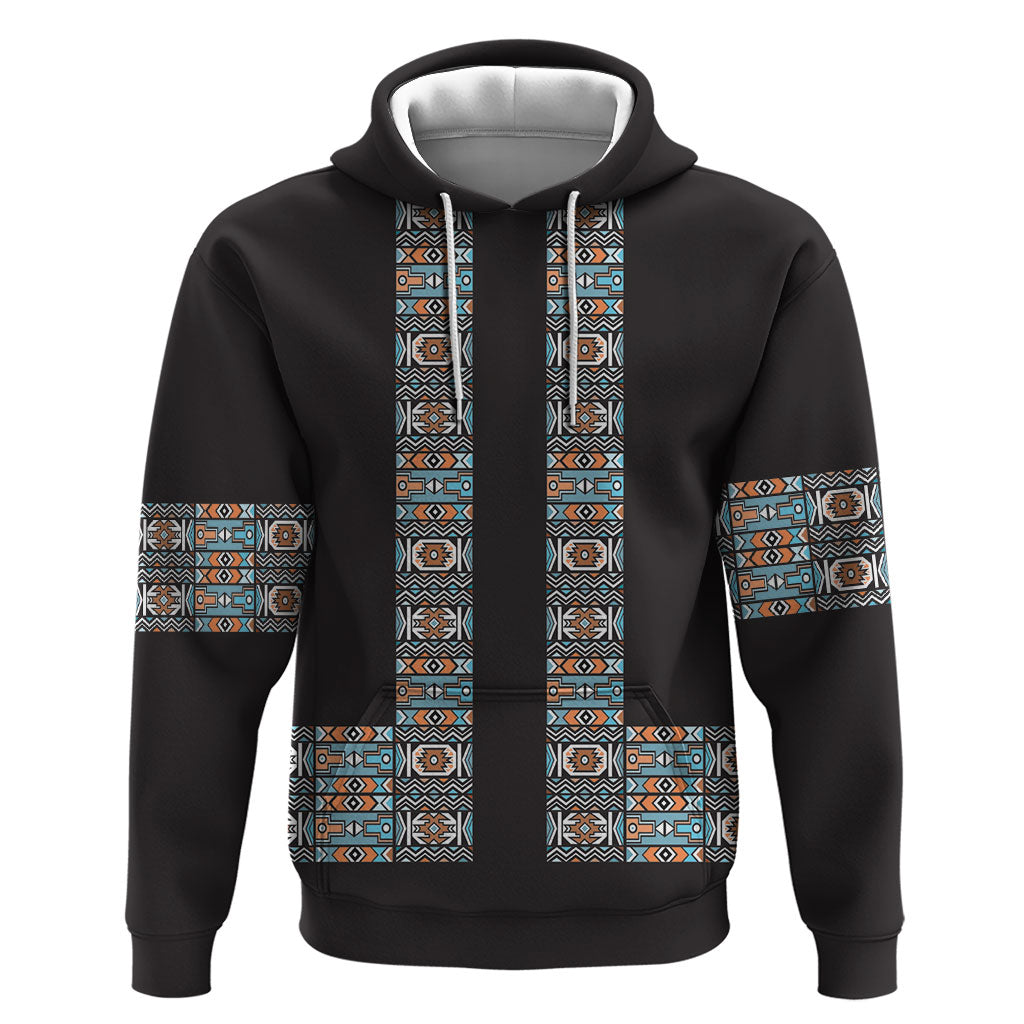 African Ndebele Traditional Attire Hoodie Black Ndebele Stripe