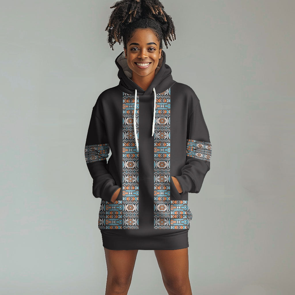 African Ndebele Traditional Attire Hoodie Dress Black Ndebele Stripe