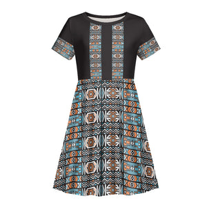 African Ndebele Traditional Attire Kid Short Sleeve Dress Black Ndebele Stripe
