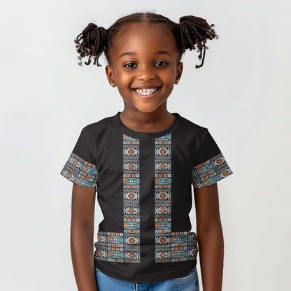 African Ndebele Traditional Attire Kid T shirt Black Ndebele Stripe