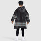 African Ndebele Traditional Attire Kid Wearable Blanket Hoodie Black Ndebele Stripe