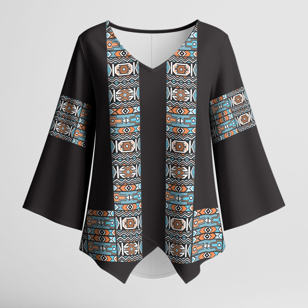 African Ndebele Traditional Attire Kimono Sleeve Blouse Black Ndebele Stripe