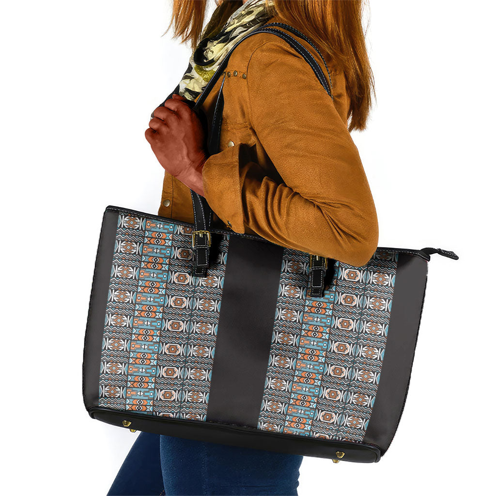 African Ndebele Traditional Attire Leather Tote Bag Black Ndebele Stripe