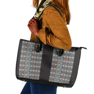African Ndebele Traditional Attire Leather Tote Bag Black Ndebele Stripe