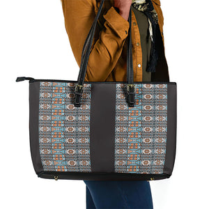 African Ndebele Traditional Attire Leather Tote Bag Black Ndebele Stripe