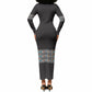 African Ndebele Traditional Attire Long Sleeve Bodycon Dress Black Ndebele Stripe