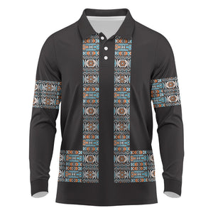 African Ndebele Traditional Attire Long Sleeve Polo Shirt Black Ndebele Stripe