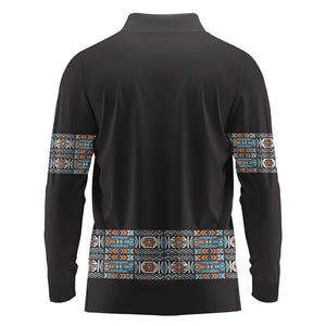 African Ndebele Traditional Attire Long Sleeve Polo Shirt Black Ndebele Stripe