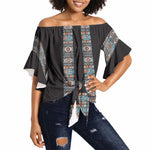 African Ndebele Traditional Attire Off Shoulder Wrap Waist Top Black Ndebele Stripe