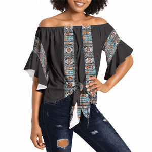 African Ndebele Traditional Attire Off Shoulder Wrap Waist Top Black Ndebele Stripe